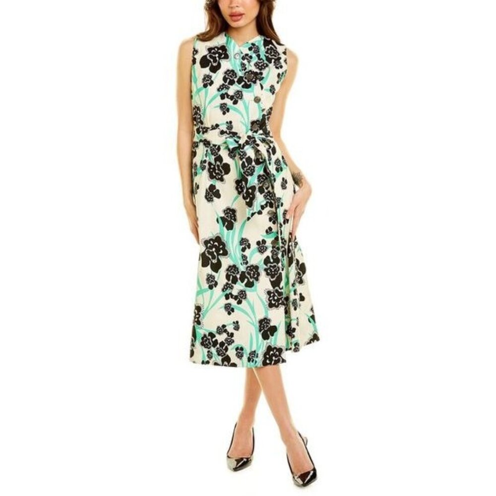 St. John Orchid Fever Print Linen-Blend Shirtdress Size 10 - Picture 1 of 5